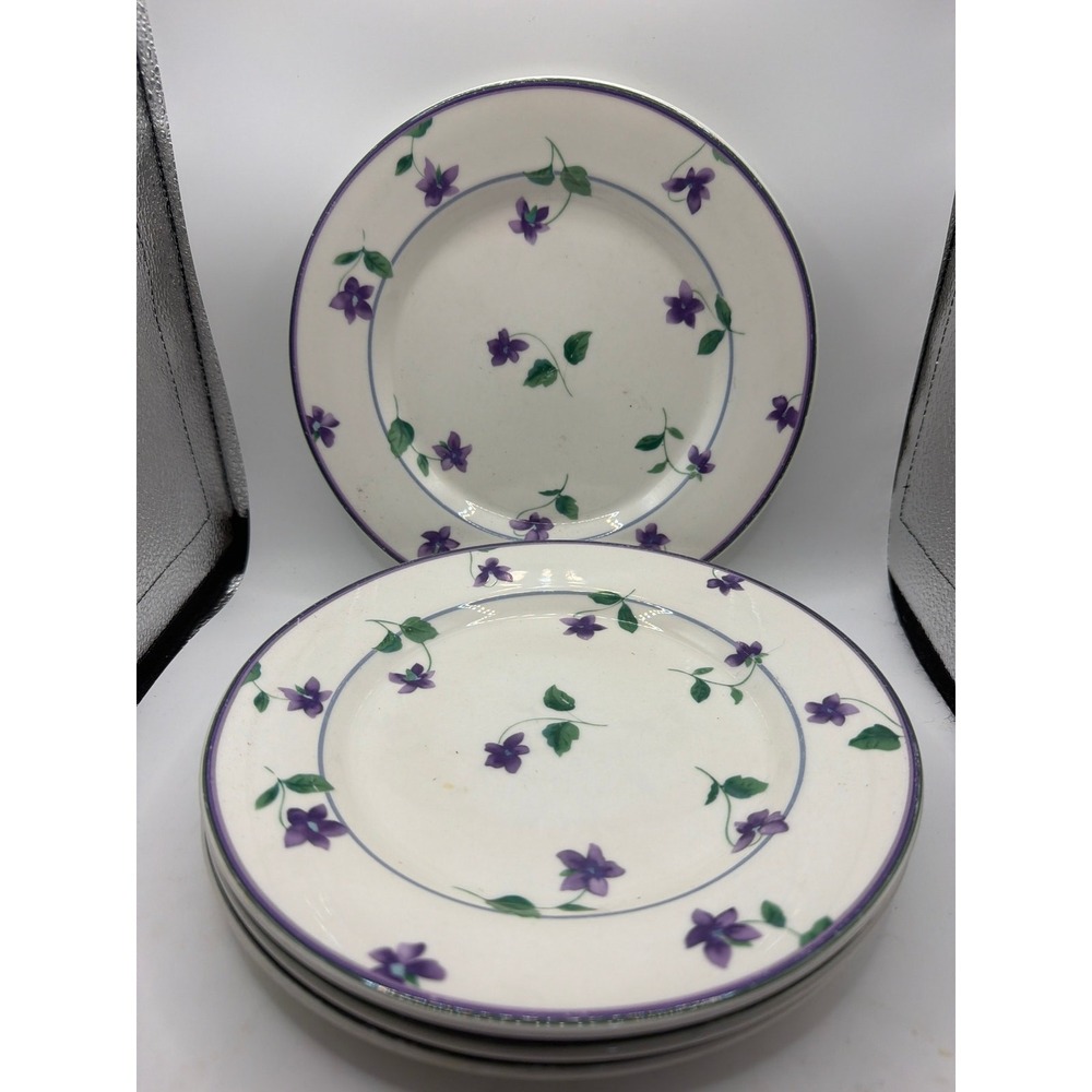 4 Waverly Sweet Violets Salad Plates Garden Room Heirloom Collection 8.75"